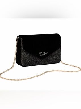 Jimmy Choo Black Glitter Crossbody Bag Chain Strap NWT Small Purse